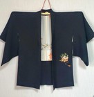 Black Japanese Silk Kimono Haori Floral Pattern  Traditional Japanese Wear  Used