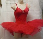 Short Red Ballet Costume Velvet Tulle Organdy Short Pinchfront Rhinestone Pin