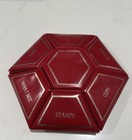 Vintage Mid Century Hexagon Desk Caddy Organizer Vinyl Red  Gold Lettering Usa