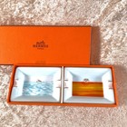 Hermes Paris Mini Ashtray Change Tray Sea   Land Blue Orange Set Of 2 With Box