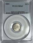 1851 Three Cent Silver 3cs Pcgs Ms63 - Very Bright And Flashy Luster