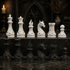Gothic Chess Pieces Medieval Skeleton Figurines Resin Board Game Decor Set