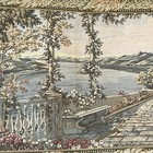 Vintage Tapestry Wall Hanging Lake Mountain Floral Scene Large 50x34    Green Gold