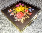 Compact Asian Floral Goldtone Mirror Made In Japan Cabbage Rose Bouquet Vintage 