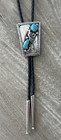 Vintage Bennett Sterling Silver Turquoise Bolo Tie Pat  Pending Mid Century