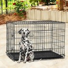 48  Dog Crate Foldable Metal Kennel Double Door W  Tray Portable Cage Black