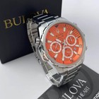 Bulova Marine Star 96b395 Orange Dial Stainless Steel Men s Quartz Watch 43 Mm