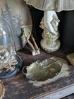 Art Nouveau Brass Or Bronze Lily Pad Fairy Maiden Lady Trinket Tray Dish Antique