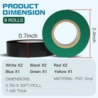 9 Rolls Coloured Electrical Tape - Professional White Black Red Multicolor 