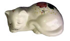 7    White Floral Kitty Cat Figurine Porcelain