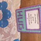 Vintage Plastic Canvas Hug Magnet Purple Aqua Handmade Retro Kitsch Craft 3x2 5