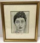Original Pencil Drawing Woman Portrait Black white   Color Framed 1874-1940