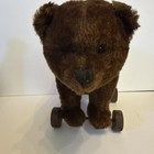 Antique Original Steiff Mohair Bear On Iron Wheels Pull Toy 17  Long C  1910