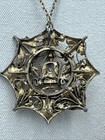 Antique Art Nouveau Gilt Brass Pendant Necklace Goddess Maiden Floral Design