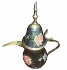 Arabic Islamic  Coffee Pot Copper Art  Made In India Black Floral Painted