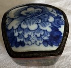 Vintage Very Rare Chinese Lacquer Box Porcelain Shard Lid Black Lacquer Etched