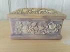 Vintage Incolay Stone Jewelry Trinket Box Hinged Lid Flowers Iris Purple Cameo