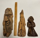 3 Primitive Wood Carvings  Vintage Polish Folk Art  6 -9   Faces Figurine