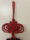 Vtg Asian Dragon Wall Hanging Feng Shui Jade Style Medallion Red Tassel Decor