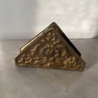 Vintage Brass Napkin Letter Holder Embossed Floral Rose Triangular