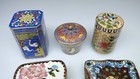 6 Vintage Enamel Cloisonne Miniature Trinket Boxes Ornate Shapes Estate Lot
