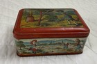 Antique Advertising Tin  Litho  Domoiseau Biscuits  Aesop Fable Design  Red