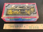 Vintage Yone Skeleton Coffin Coin Bank Wind Up Tin Toy Made In Japan In Box 60   s