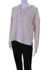 Sundry Womens Pullover Lace Up V Neck Heart Hoodie Sweatshirt Pink Cotton Size 1