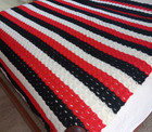 Handmade Crochet  Afghan Blanket Throw 53x60 Striped Black White Red