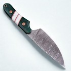 5  Damascus Steel Camp Knife Green Handle Full Tang Bushcraft W  Sheath