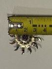 Vntg 12 Zodiac Birthstone Blazing Sun Brooch Sterling Silver Gold Plate February