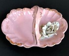 Vtg Pink Basket Dish Flower Hand Painted Gold Gilt Mcm Trinket Vanity Tray Japan
