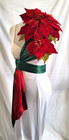 Sash Christmas Poinsettia Red Green Holiday Party Wedding Satin Wrap Belt