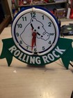 Rolling Rock Neon Bar Clock  Plugged In battery- Tested working As Expected 