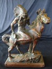 Antique Indian Chief Warrior Marion Bronze Sculpture Paperweight Bookend