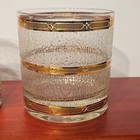 Vintage Mcm Gold Banded Bark Textured Whiskey Lowball Glasses Set Of 2 Rocks