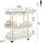 Elegant 3-tier Gold   White Bar Cart On Wheels With Wine Rack   Glass Holder