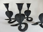 Four Vintage Solid Brass Cobra Snake Incense Burners   Candle Holders Lot  New