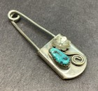 Vintage Turquoise With Flower Safety Pin Native American