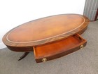 Brandt Antique 46  W 1940s Regency Mcm Mahogany Tooled Leather Oval Coffee Table