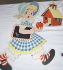 Vintage 1950s Dolly Toy Co Schoolgirl   Schoolhouse Die-cut Set 3-piece