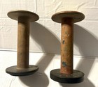 2 Antique Vintage Wooden Industrial  Textile Bobbin Spools 9   