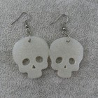 White Skull Dangle Earrings Shimmer Pearly Goth Halloween Punk Fashion Artisan