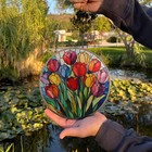 Colorful Tulips Painted Stained Glass Suncatcher Botanical Window Decor