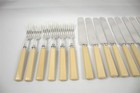 24 Vtg Universal Landers Frary   Clark Celluloid Handle Dinner Knives   Forks