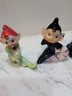 Vintage Christmas Ceramic Elf Pixie Figurines Japan Set Lot 4 Mcm 1950s Kitschy 