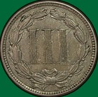 1871 Three Cent Nickel Choice Almost Uncirculated Au  Coin  39231