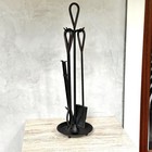 Jacques Adnet Style stitched Leather iron fireplace Tool Set mcm missing Broom