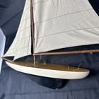 Wooden Sailboat Model Ship 19 1 2  3 Sails Green Hull Boat Cup