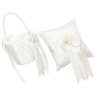 1 Set Wedding Ring Pillow And Wedding Flower Basket Pearl Inlaid Petal Basket